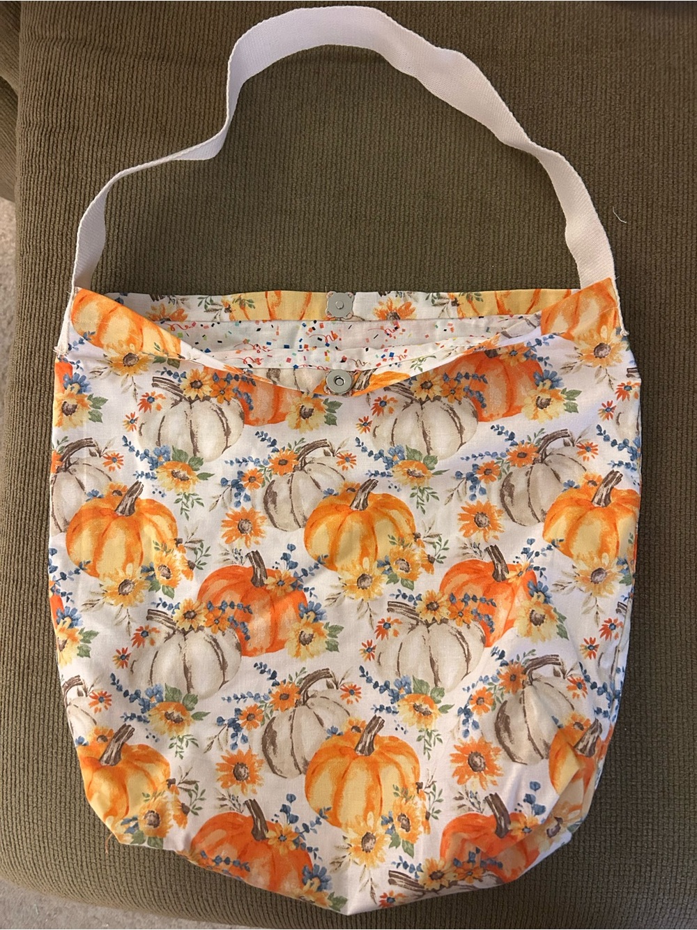 Handmade Pumpkin Print Cotton Tote Bag in Orange and Cream